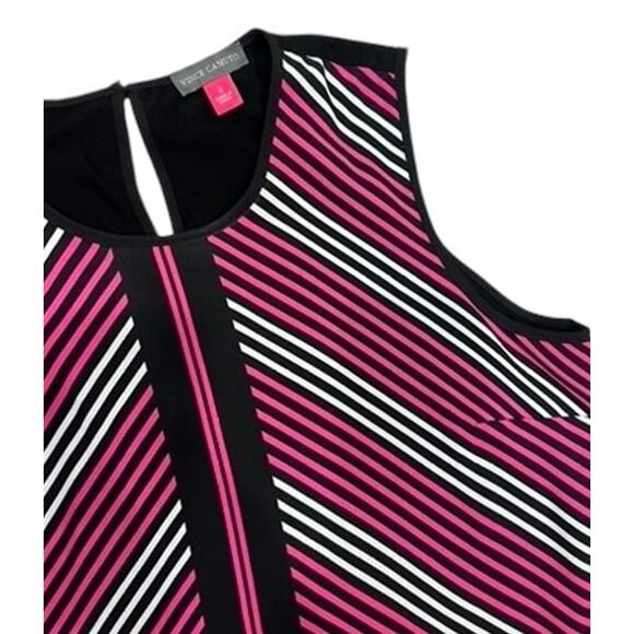 Vince Camuto Striped Sleeveless Top Womens Small Pink Black White Chevron Knit - Picture 2 of 3